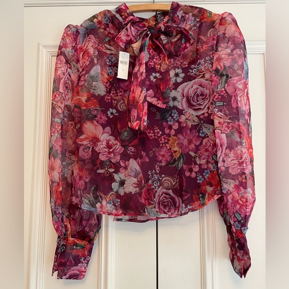 Rich floral organza blouse with puff sleeves - Picture 4 of 8